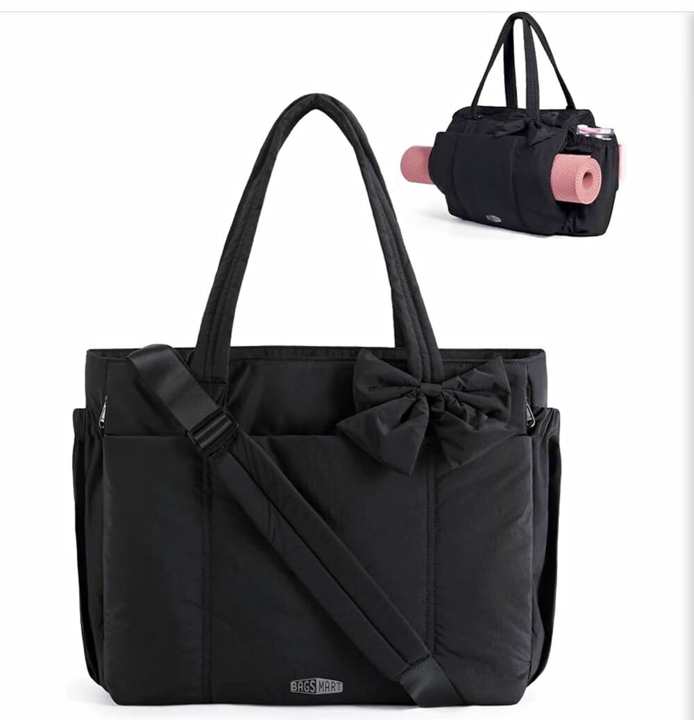 BAGSMART Crush Bow Tote Bag for Women, Puffer Travel Work Yoga Laptop Bag